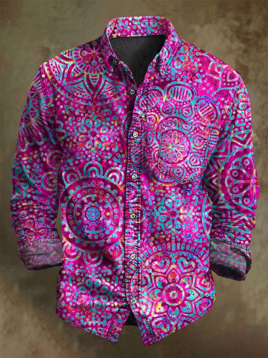 Abstract Mandala-Style Print Casual Long-Sleeve Shirt