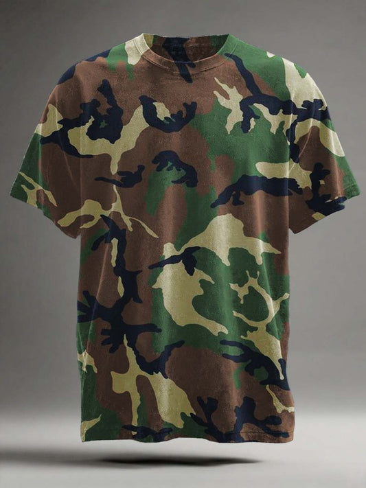 Abstract Retro Camouflage Print Casual Short-Sleeve T-Shirt
