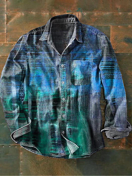Abstract Brushstroke Color Block Textured Print Casual Long-Sleeve Shirt