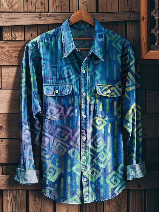 Abstract Ethnic Geometric Print Casual Long-Sleeve Shirt