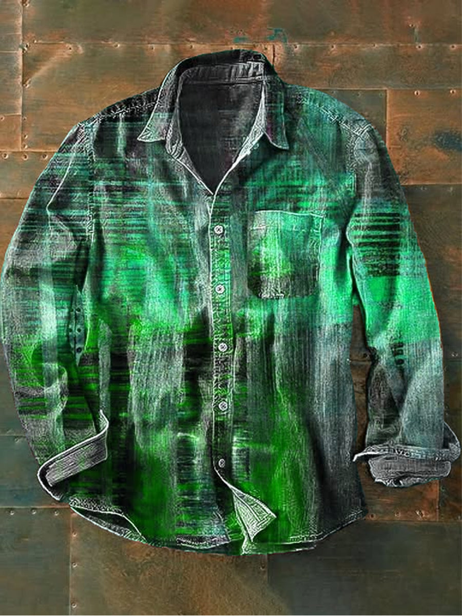 Abstract Brushstroke Color Block Textured Print Casual Long-Sleeve Shirt