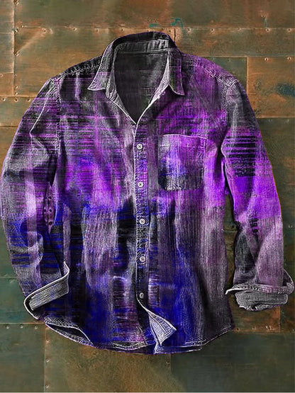 Abstract Brushstroke Color Block Textured Print Casual Long-Sleeve Shirt