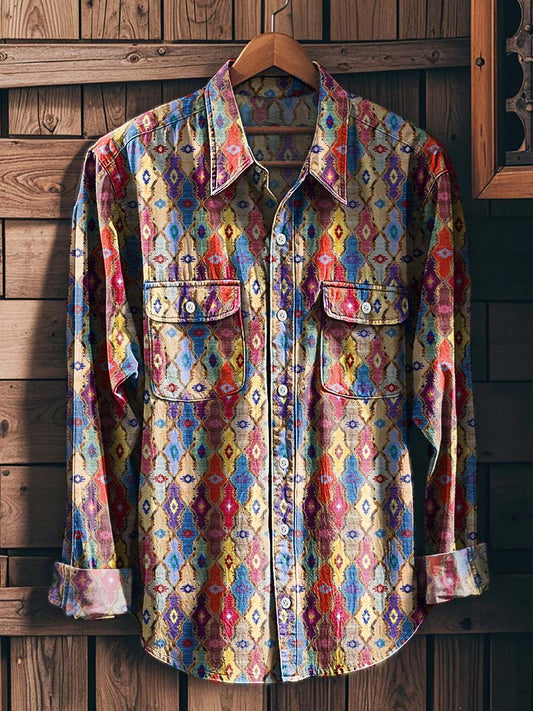 Ethnic Geometric Print Casual Long-Sleeve Shirt