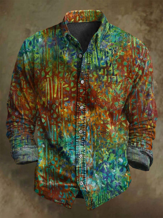 Abstract Brushstroke Textured Print Casual Long-Sleeve Shirt