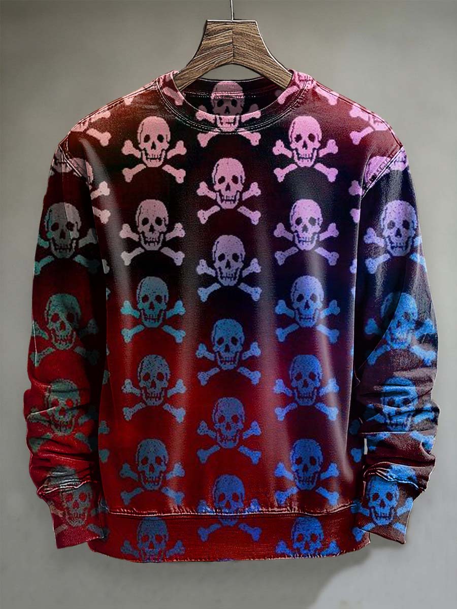 Abstract Gradient Skull Print Casual Crewneck Sweatshirt