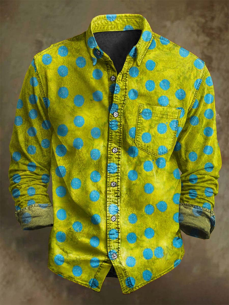 Retro Polka Dot Print Casual Long-Sleeve Shirt