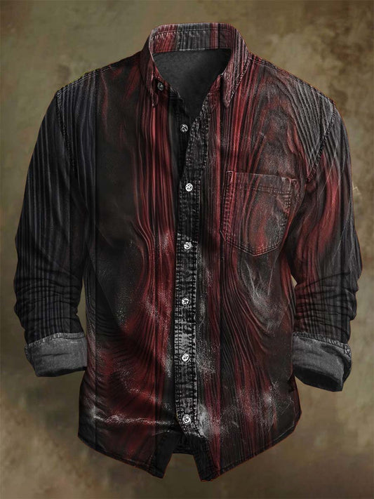 Abstract Distressed Texture Print Casual Long-Sleeve Shirt