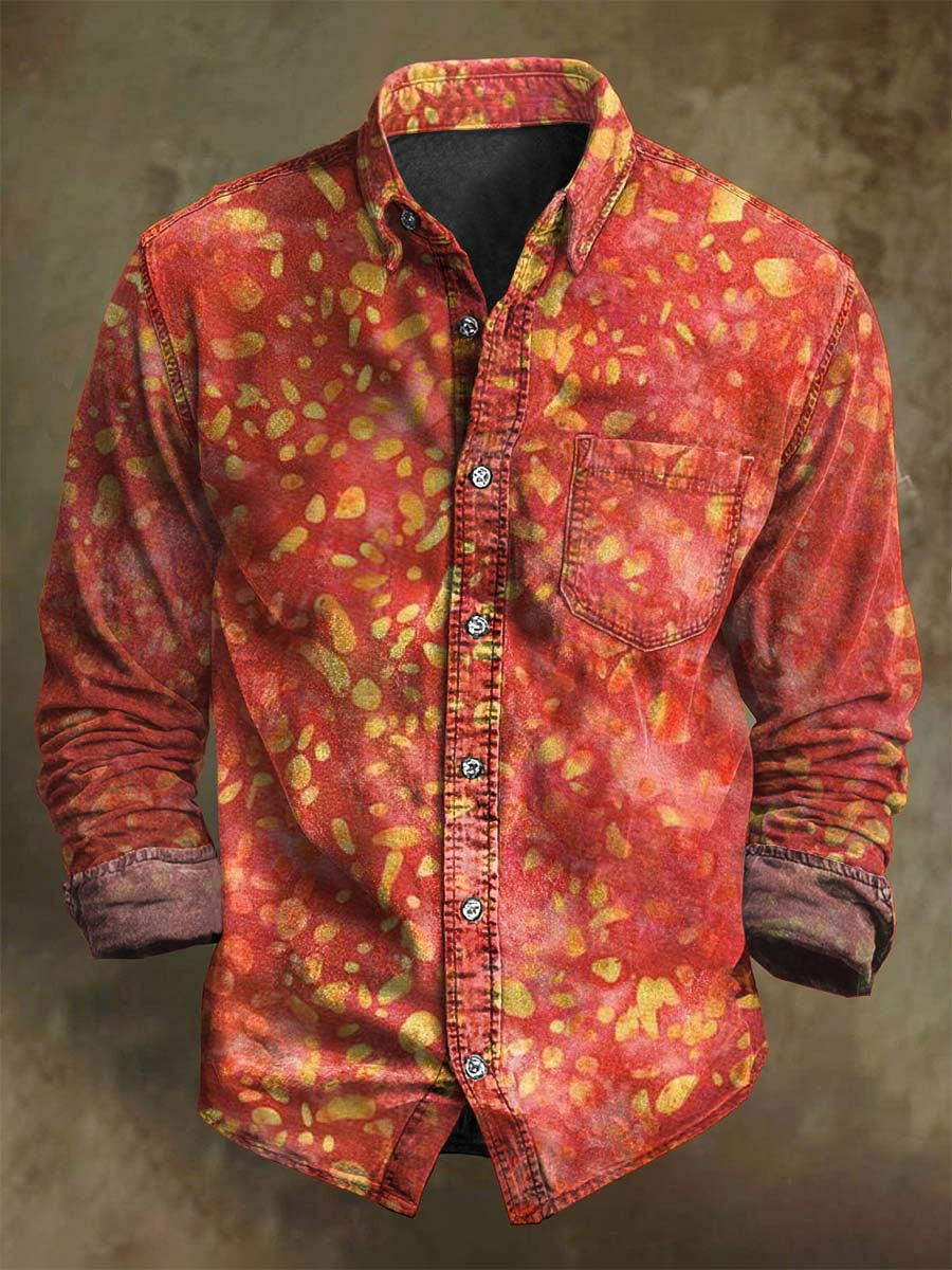 Abstract Vintage-Inspired Spotted Print Casual Long-Sleeve Shirt