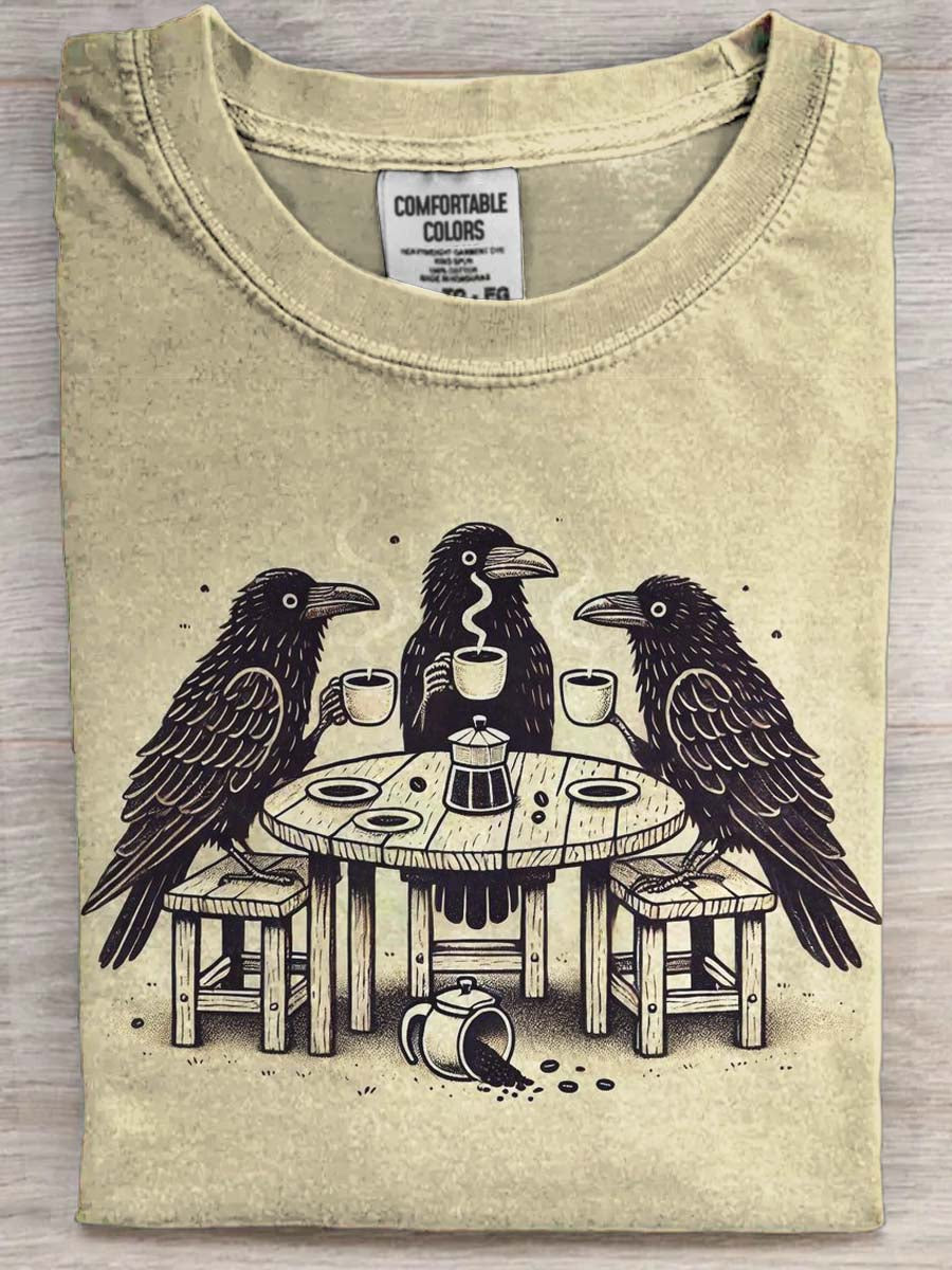 Crows Gathering for Coffee Print Casual Short-Sleeve T-Shirt