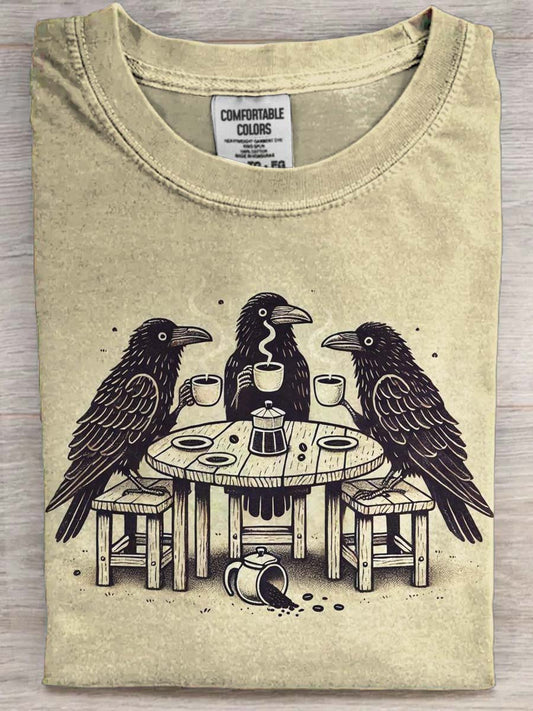 Crows Gathering for Coffee Print Casual Short-Sleeve T-Shirt