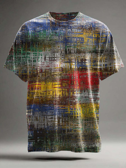 Abstract Grid Texture Print Casual Short-Sleeve T-Shirt