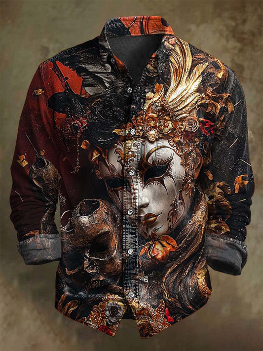 Carnival Mask Art Print Casual Long-Sleeve Shirt