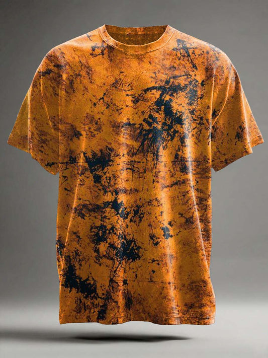 Retro Distressed Textured Print Casual Short-Sleeve T-Shirt