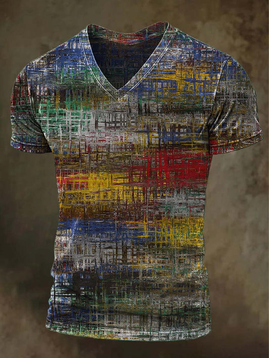 Abstract Grid Texture Print Casual Short-Sleeve T-Shirt