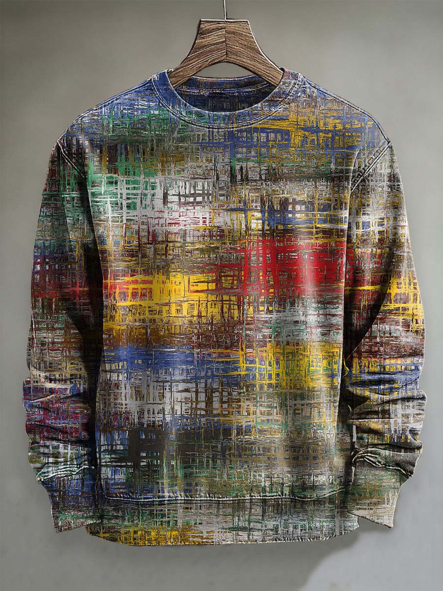 Abstract Grid Texture Print Casual Crewneck Sweatshirt