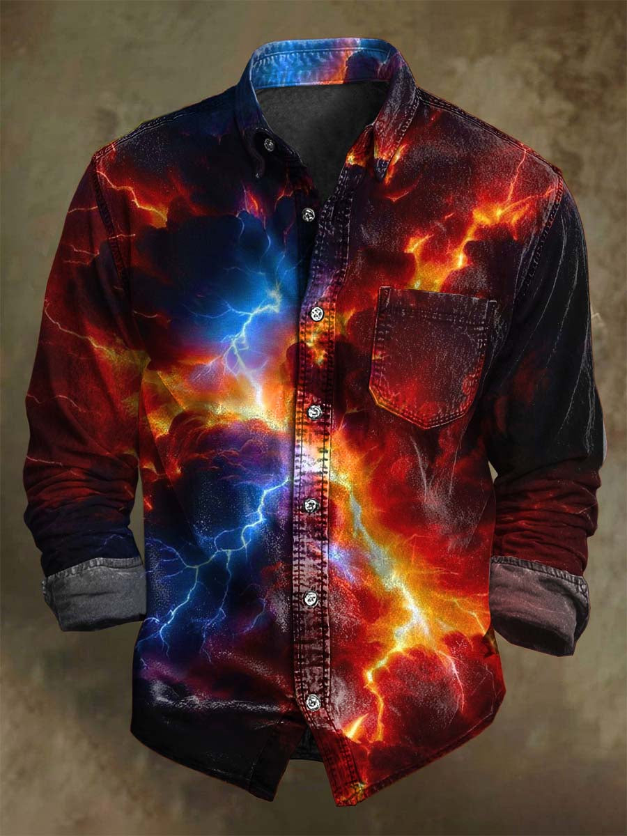 Abstract Lightning Print Casual Long-Sleeve Shirt