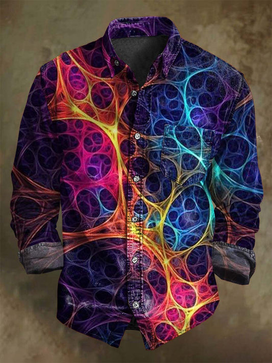 Abstract Gradient Cellular Vein Print Casual Long-Sleeve Shirt