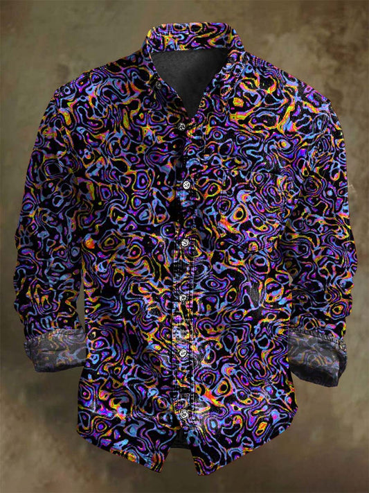 Abstract Shimmering Swirl Print Casual Long-Sleeve Shirt
