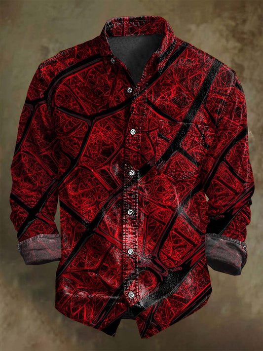 Abstract Irregular Vein Texture Print Casual Long-Sleeve Shirt