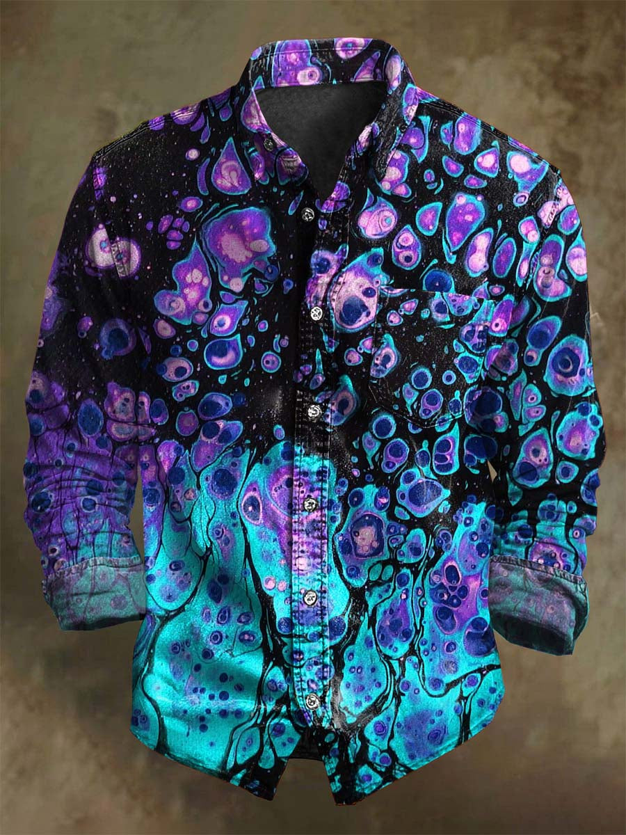 Abstract Gradient Ink-Splash Print Casual Long-Sleeve Shirt