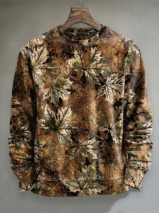 Abstract Maple Leaf All-Over Print Casual Crewneck Sweatshirt