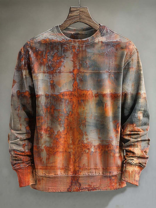 Abstract Rust Texture Print Casual Crewneck Sweatshirt