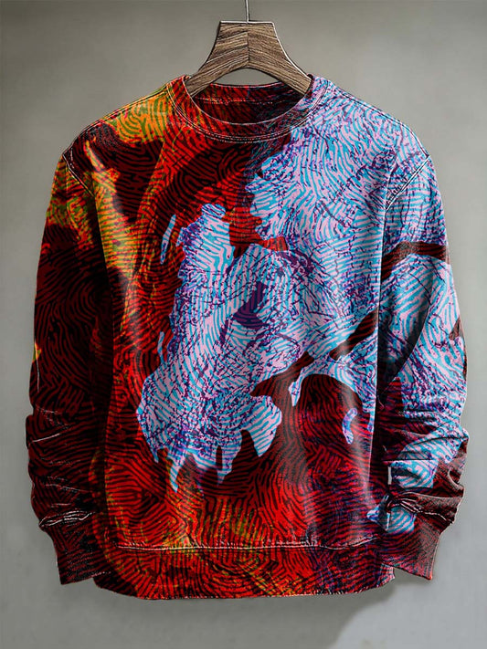 Abstract Swirl Texture Print Casual Crewneck Sweatshirt