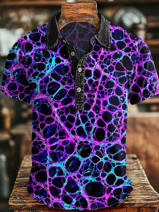 Abstract Texture Visual Print Casual Short-Sleeve Polo Shirt