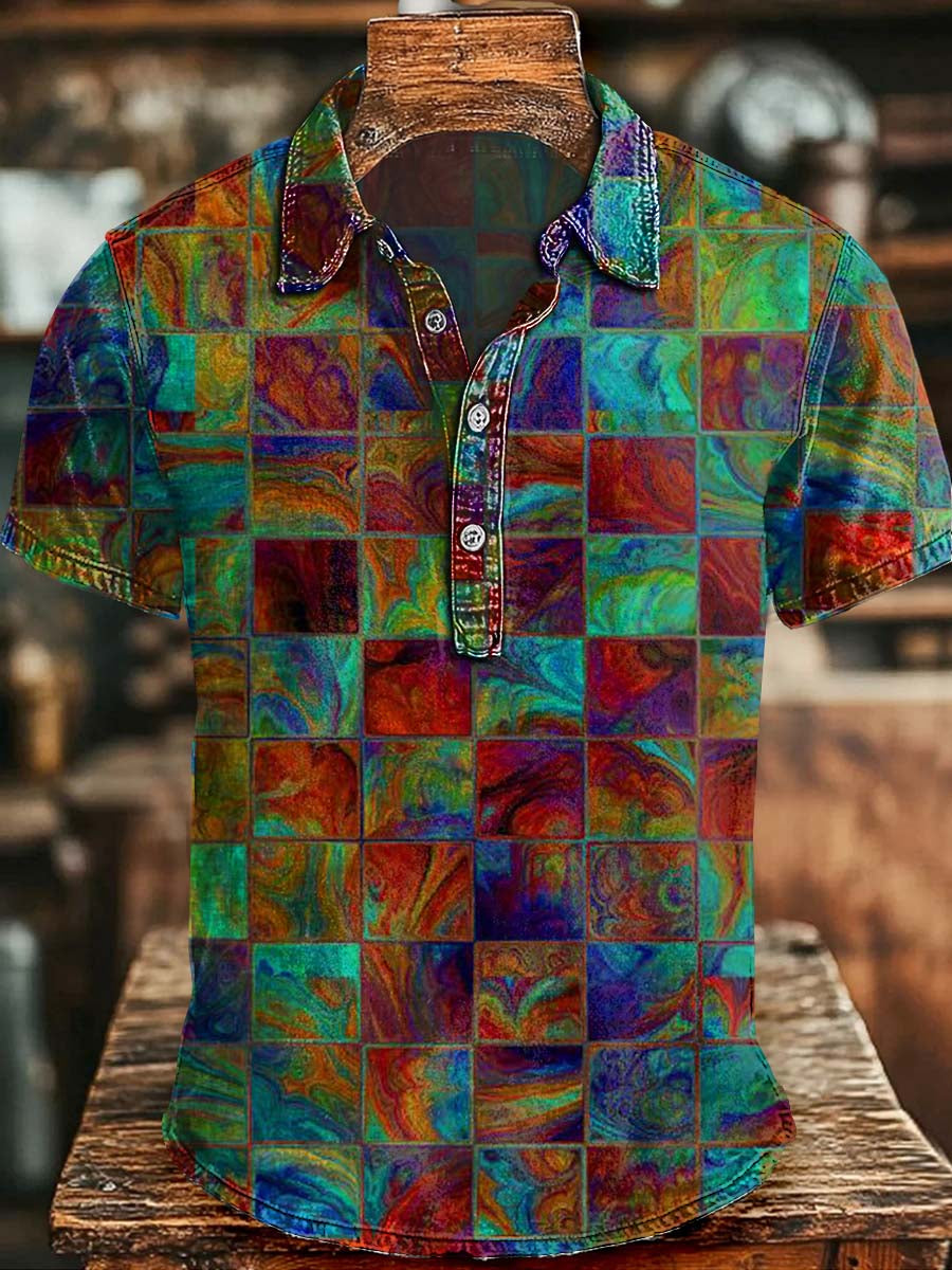 Rainbow-Printed Casual Short-Sleeve Polo Shirt