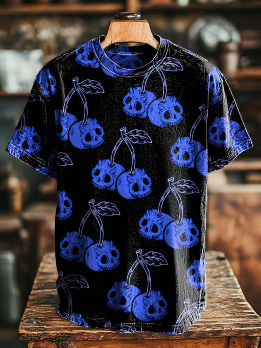 Skeleton Cherry Print Casual Short-Sleeve T-Shirt