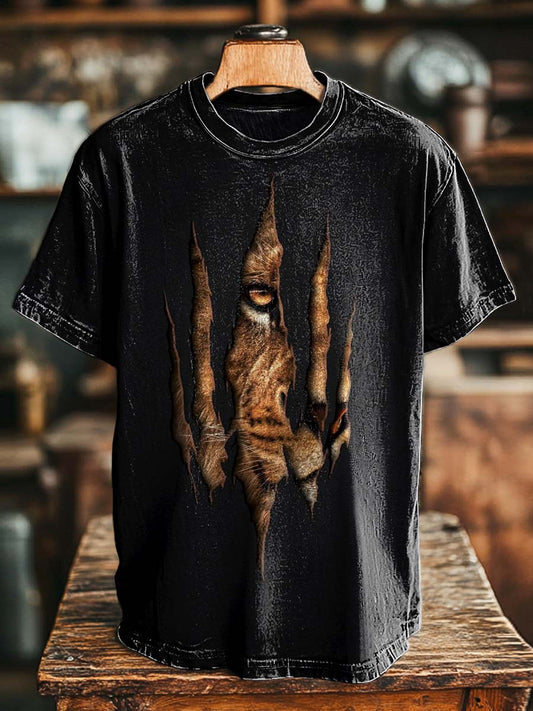 Scratch-Marked Animal Print Casual Short-Sleeve T-Shirt
