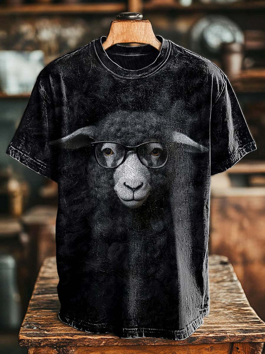 Glasses Sheep Print Casual Short-Sleeve T-Shirt