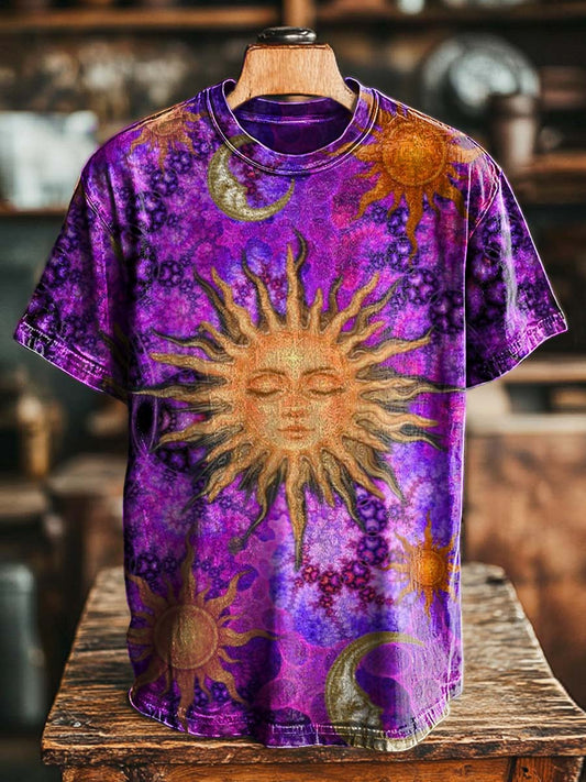 Sun and Moon Print Casual Short-Sleeve T-Shirt