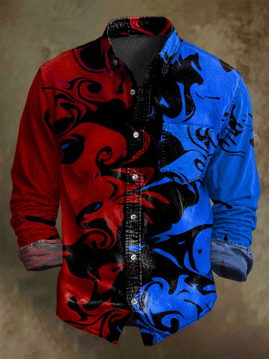 Contrasting Swirl Print Casual Long-Sleeve Shirt