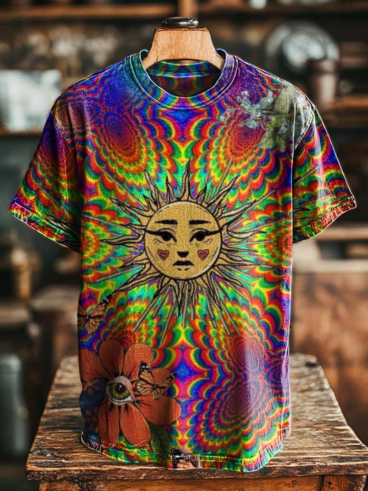 Rainbow Swirl Sun Print Casual Short-Sleeve T-Shirt