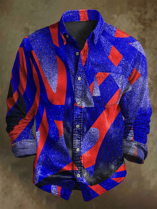 Abstract Geometric Ink-Splash Print Casual Long-Sleeve Shirt