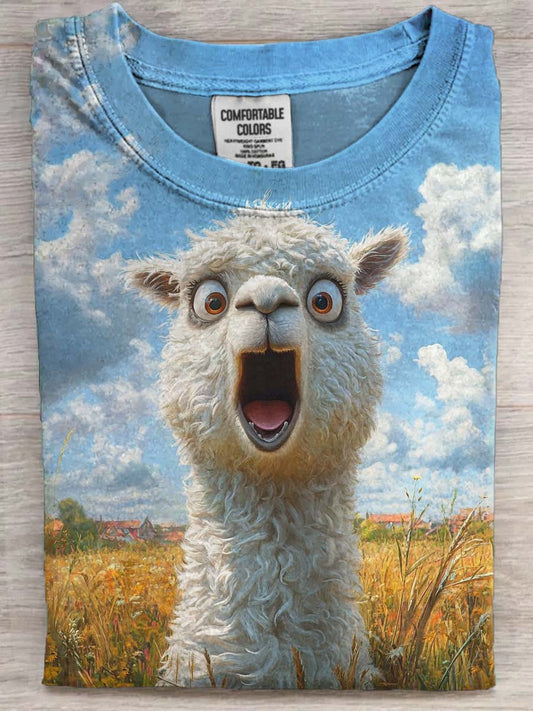 Surprised Alpaca Print Casual Short-Sleeve T-Shirt