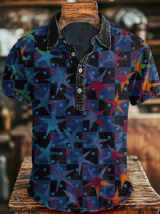 Starfish Print Casual Short-Sleeve Polo Shirt