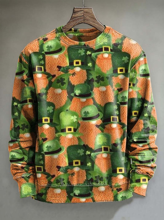 St. Patrick's Day Leprechaun Print Casual Crewneck Sweatshirt