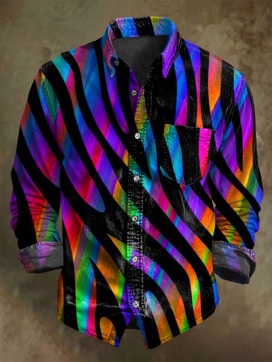 Abstract Neon Twill Print Casual Long-Sleeve Shirt