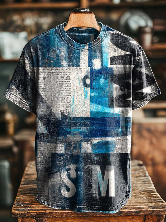Abstract Collage Textured Print Casual Short-Sleeve T-Shirt