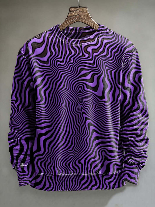 Optical Illusion Wavy Abstract Print Casual Crewneck Sweatshirt