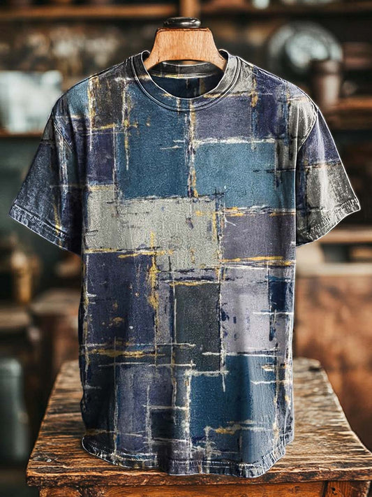 Abstract Block Texture Print Casual Short-Sleeve T-Shirt