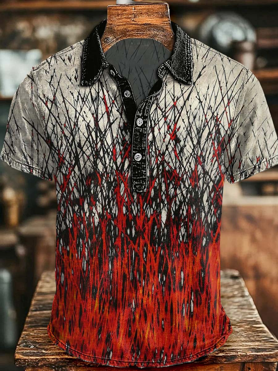 Abstract Gradient Ink-Splash Print Casual Short-Sleeve Polo Shirt