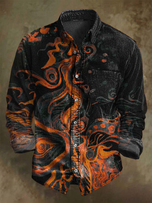 Abstract Swirl Texture Print Casual Long-Sleeve Shirt
