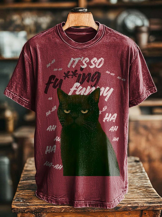 Cynical Cat Parody Text Print Casual Short-Sleeve T-Shirt