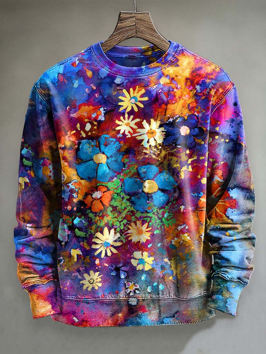 Abstract Watercolor Floral Splatter Print Casual Crewneck Sweatshirt
