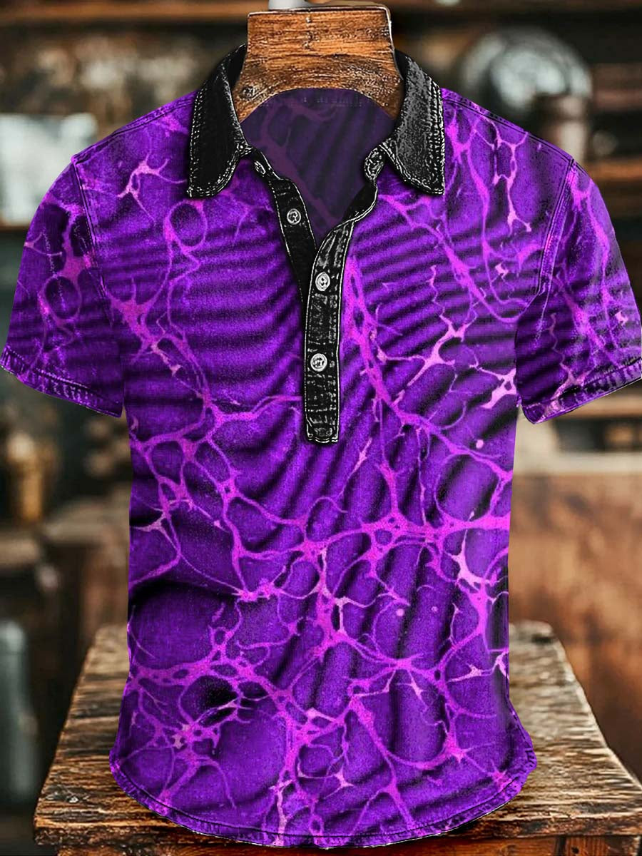 Abstract Lightning Crack Texture Print Casual Short-Sleeve Polo Shirt