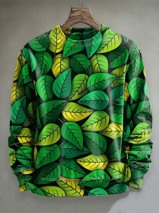 Abstract Leaf Print Casual Crewneck Sweatshirt
