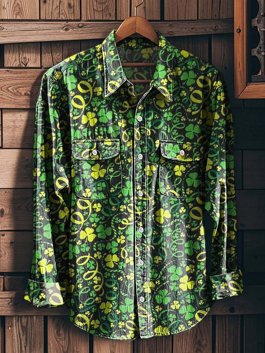 St. Patrick's Day Shamrock Print Casual Long-Sleeve Shirt